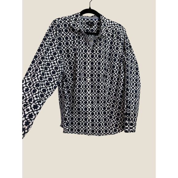 Talbots Non Iron Wrinkle Free Navy & White Professional Button Up Top Size 16 - Picture 1 of 8